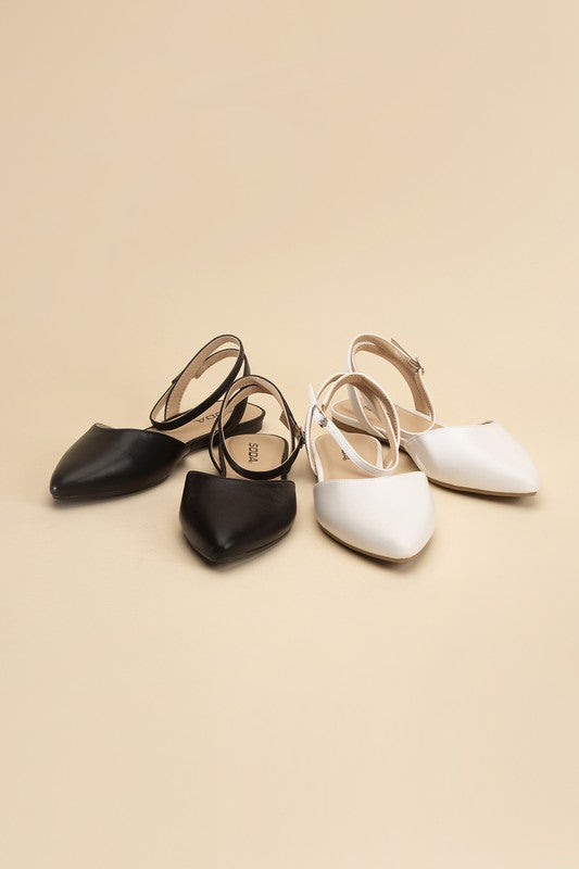 Black and White ANKLE STRAP FLATS