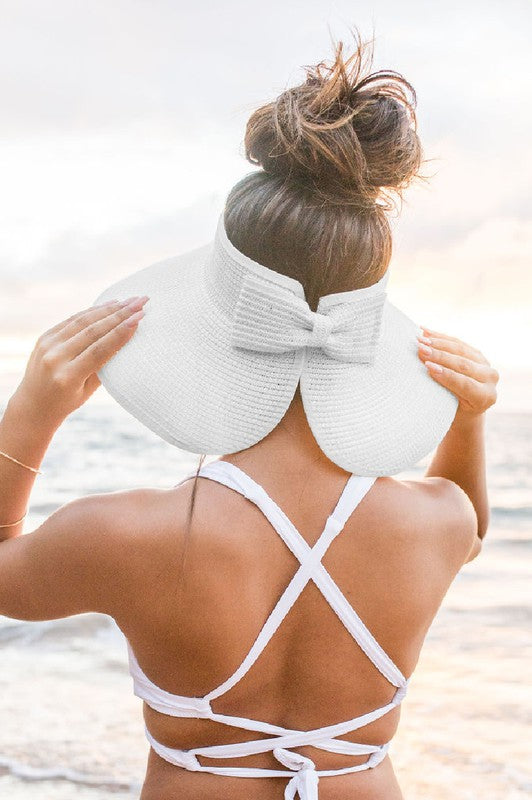 White Foldable Wide Brim Bow Visor