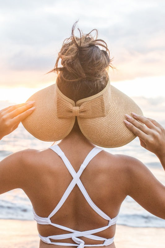 Khaki Foldable Wide Brim Bow Visor