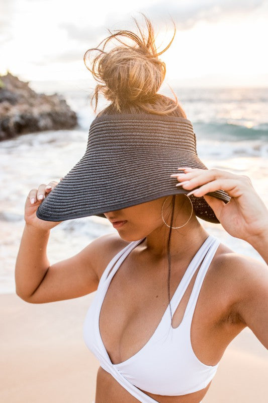 Black Foldable Wide Brim Bow Visor