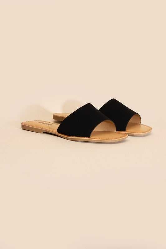 Black Open Toe Flat Slides