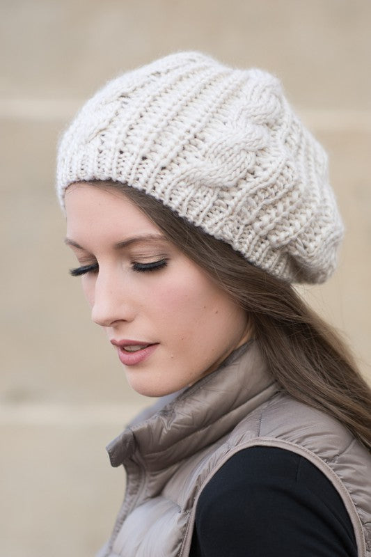 Beige Knit Slouchy Beret
