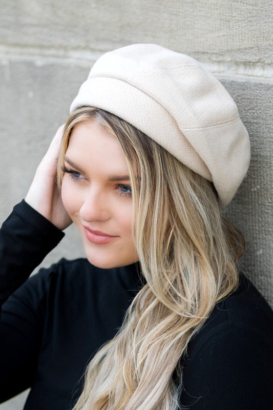 Cream Fold Over Beret