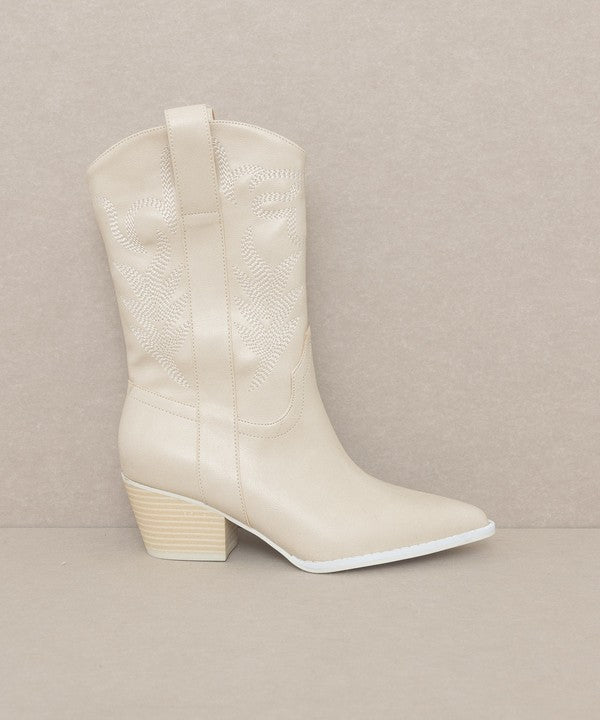 White Embroidered Short Boot