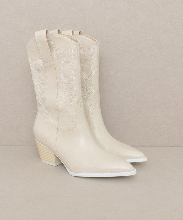 White Embroidered Short Boot