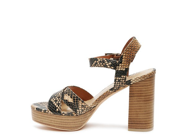Tan HIGH HEELED BLOCK SANDAL IN TAN