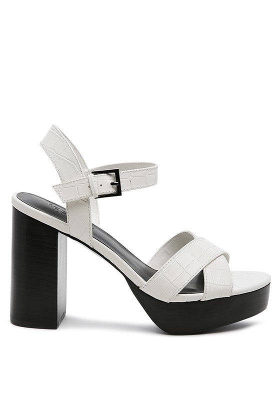 white HIGH HEELED BLOCK SANDAL IN TAN
