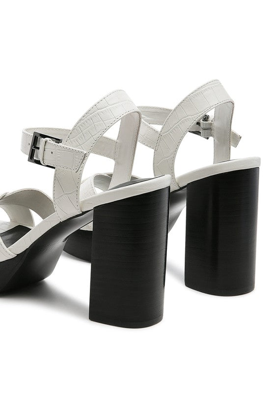 White HIGH HEELED BLOCK SANDAL IN TAN
