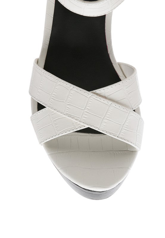 White HIGH HEELED BLOCK SANDAL IN TAN