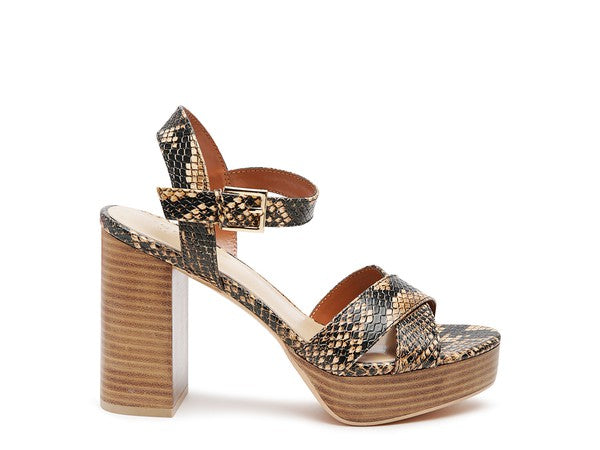 Tan HIGH HEELED BLOCK SANDAL IN TAN