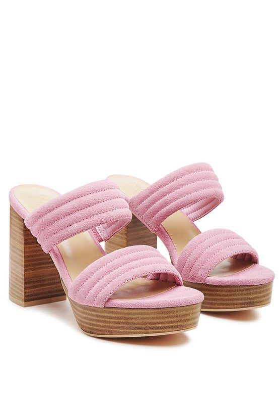 Pink SUEDE SLIP-ON BLOCK HEELED SANDAL