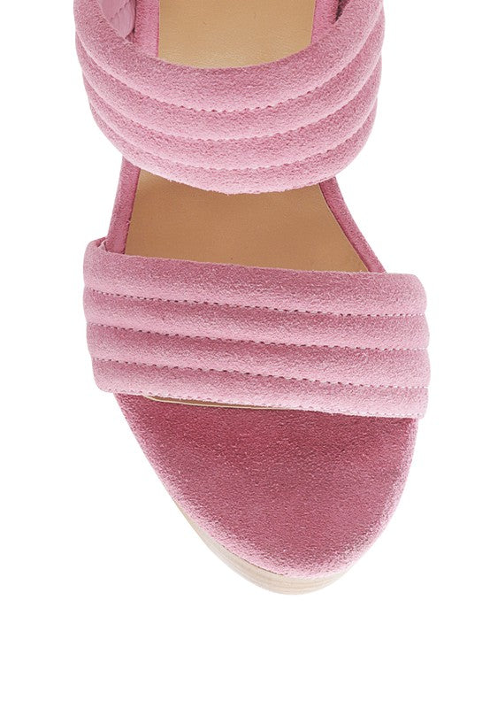 Pink SUEDE SLIP-ON BLOCK HEELED SANDAL
