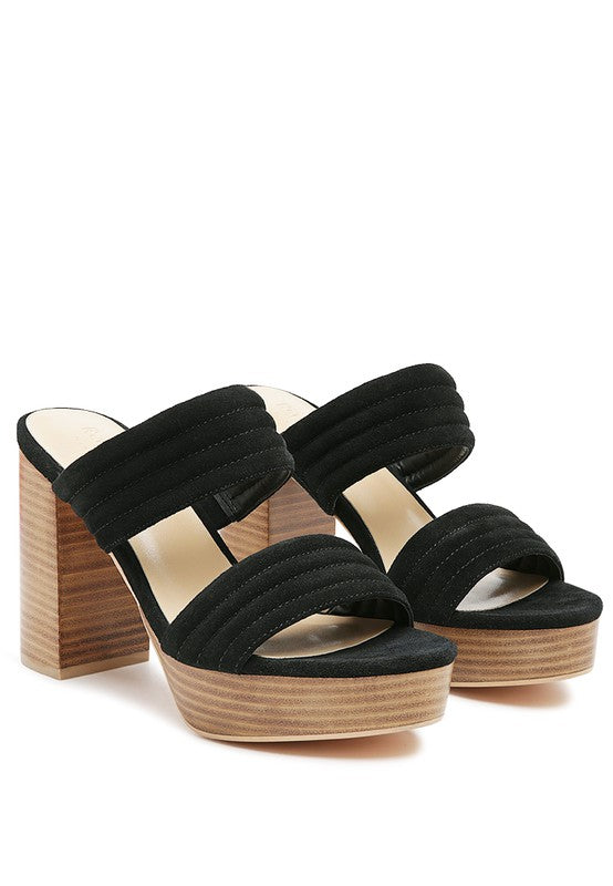 Black SUEDE SLIP-ON BLOCK HEELED SANDAL