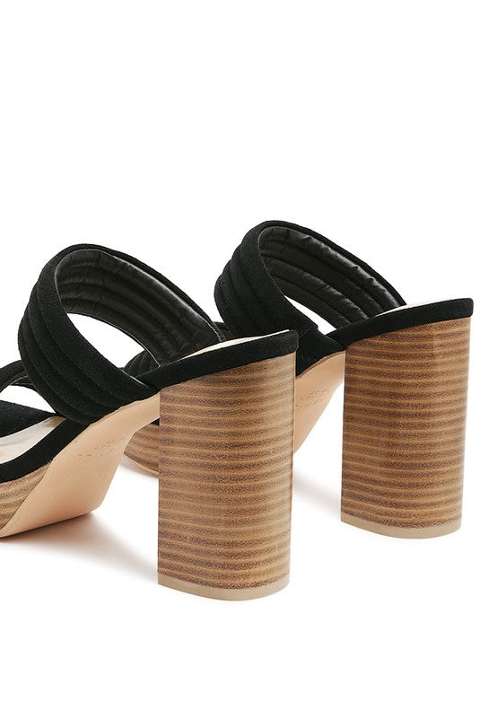 Black SUEDE SLIP-ON BLOCK HEELED SANDAL