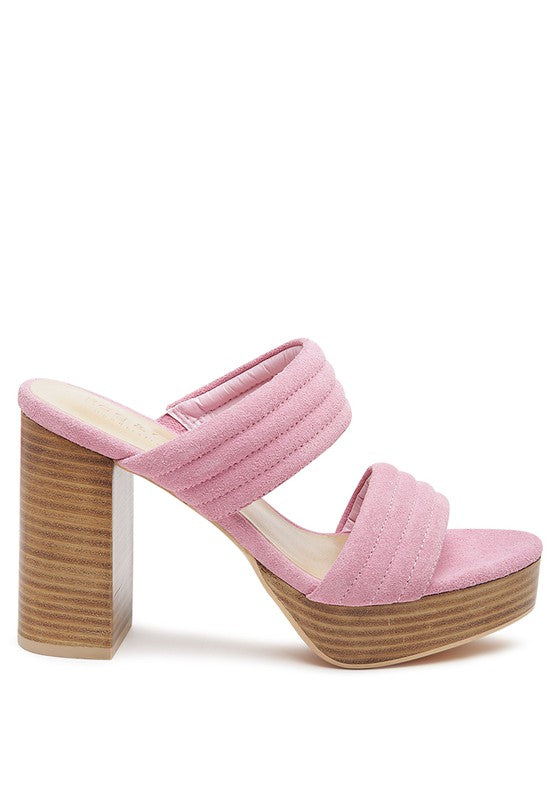 Pink SUEDE SLIP-ON BLOCK HEELED SANDAL