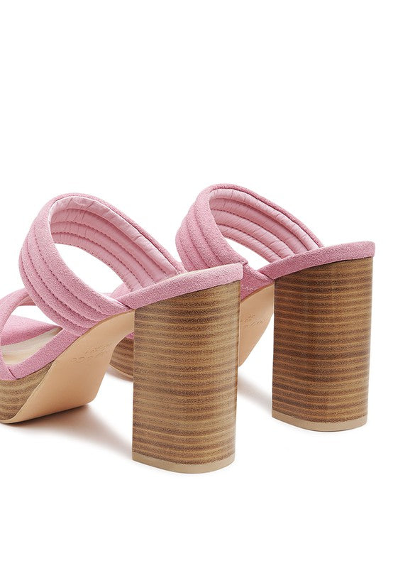 Pink SUEDE SLIP-ON BLOCK HEELED SANDAL