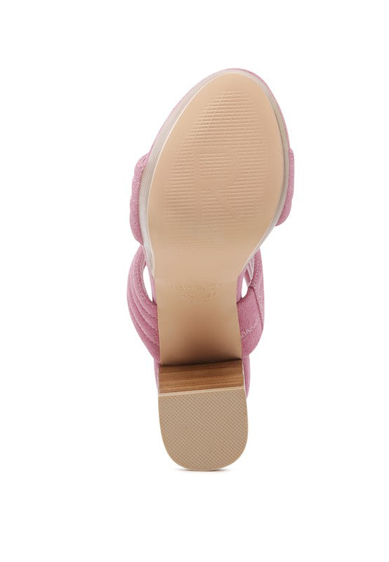 Pink SUEDE SLIP-ON BLOCK HEELED SANDAL