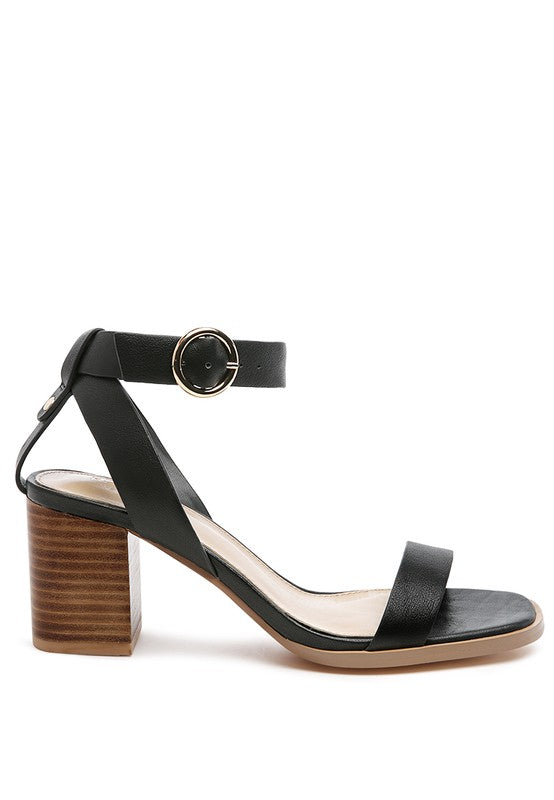 Black STACK BLOCK HEELED SANDAL