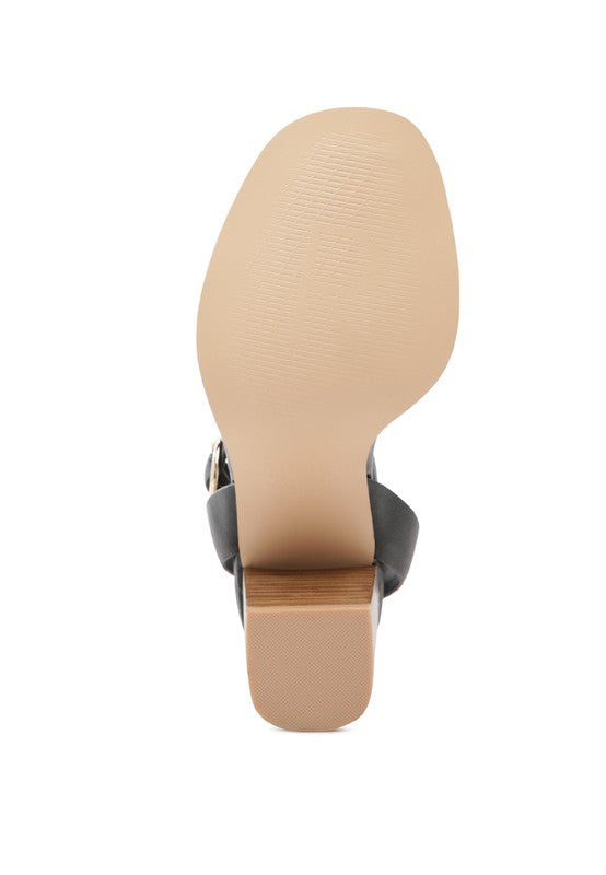 Black STACK BLOCK HEELED SANDAL