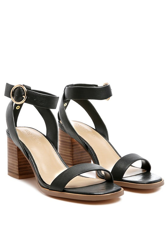 Black STACK BLOCK HEELED SANDAL