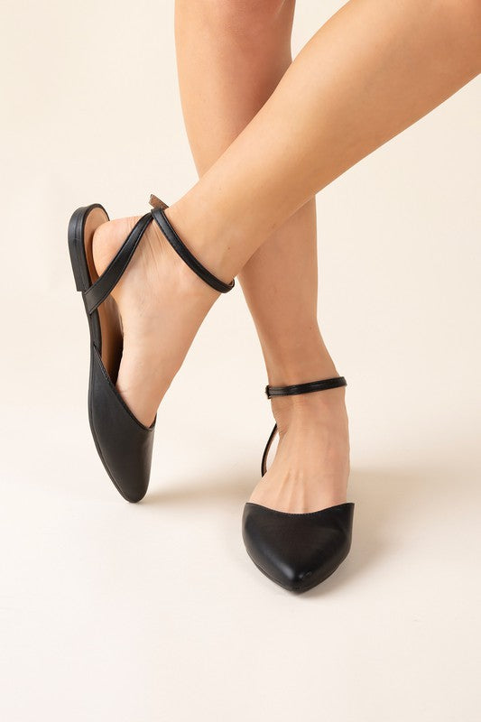 Black ANKLE STRAP FLATS