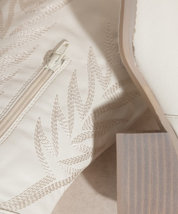 White Pointed Toe Embroidered Tall Boot