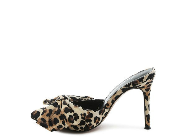 High Heel Bow Tie Leopard Print Mules