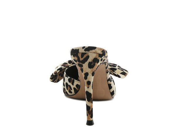 High Heel Bow Tie Leopard Print Mules