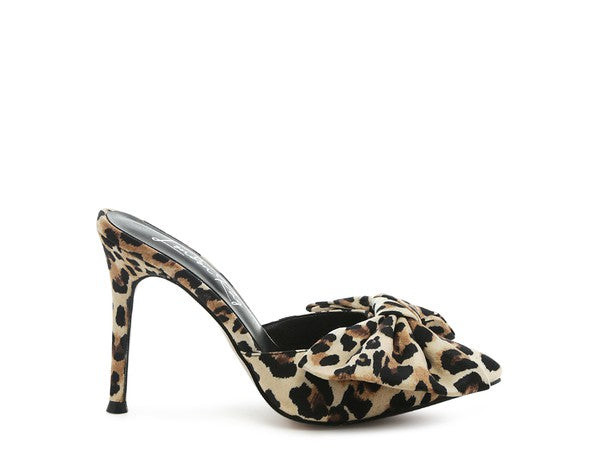High Heel Bow Tie Leopard Print Mules