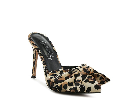 High Heel Bow Tie Leopard Print Mules
