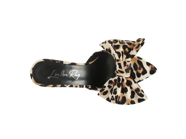 High Heel Bow Tie Leopard Print Mules