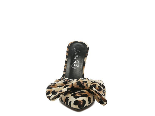 High Heel Bow Tie Leopard Print Mules