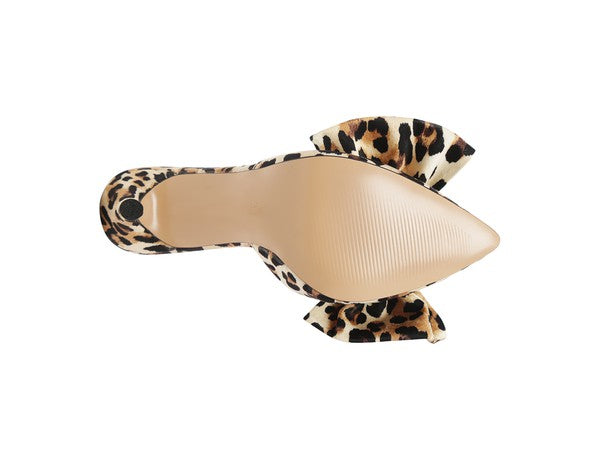 High Heel Bow Tie Leopard Print Mules