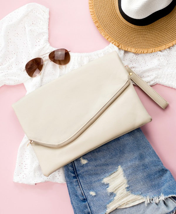 Ivory Sand Foldover Envelope Clutch