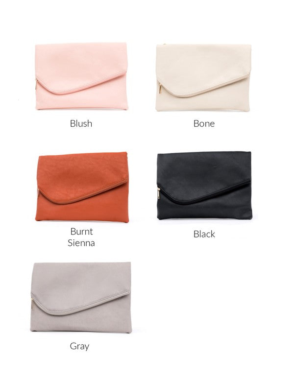 Sand Foldover Envelope Clutch