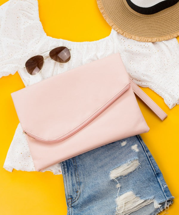 Rose Sand Foldover Envelope Clutch