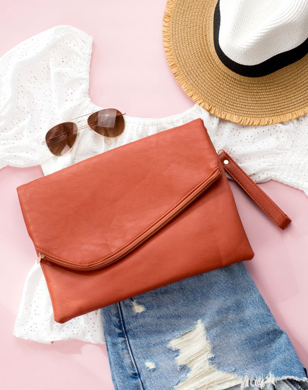 Burnt Sienna Sand Foldover Envelope Clutch