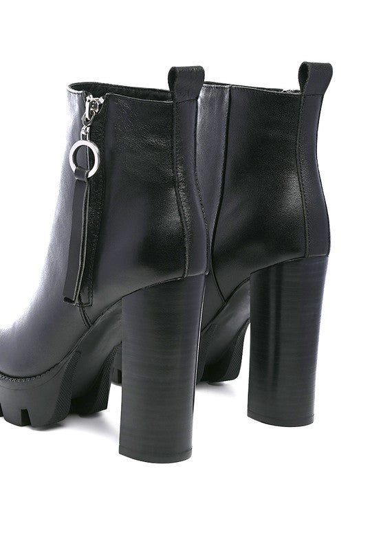 Black HIGH BLOCK HEELED CHUNKY LEATHER BOOT