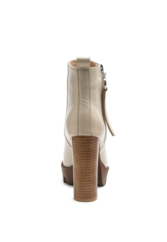 Beige HIGH BLOCK HEELED CHUNKY LEATHER BOOT
