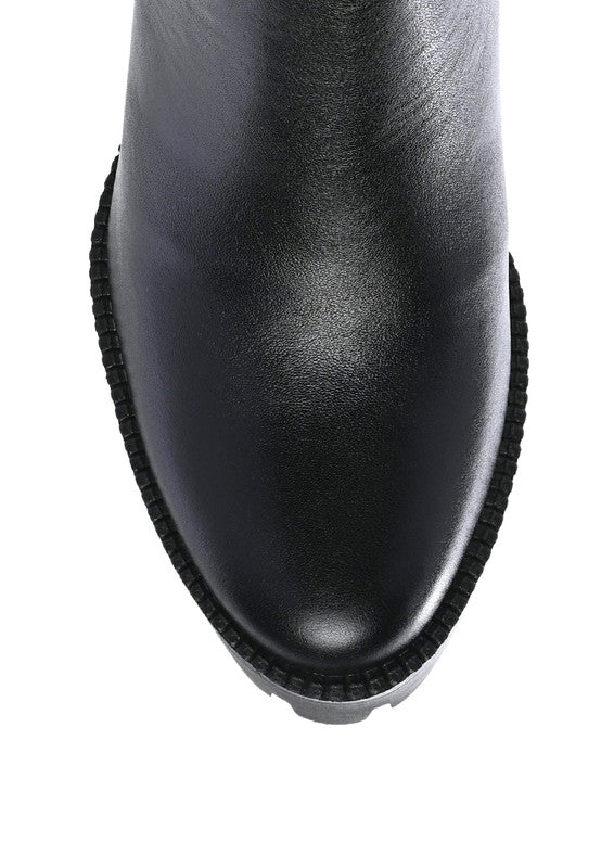 Black HIGH BLOCK HEELED CHUNKY LEATHER BOOT
