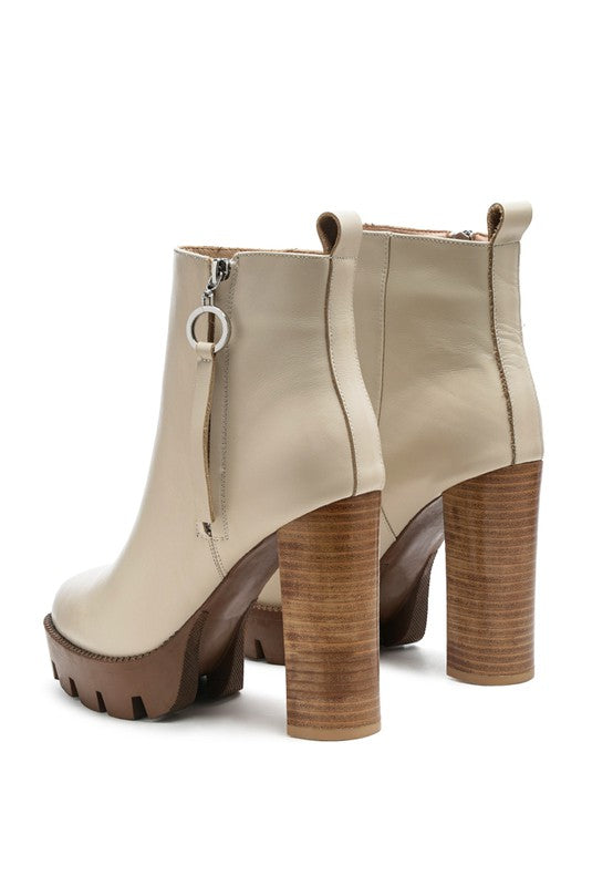 Beige HIGH BLOCK HEELED CHUNKY LEATHER BOOT