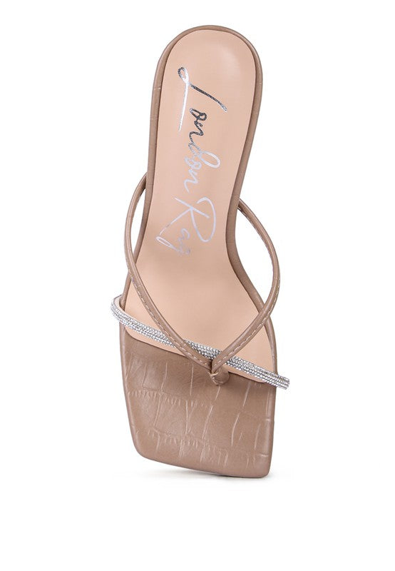 Taupe RHINESTONE SLIDER SANDALS