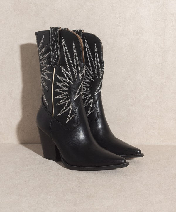 Black Starburst Embroidery Boots