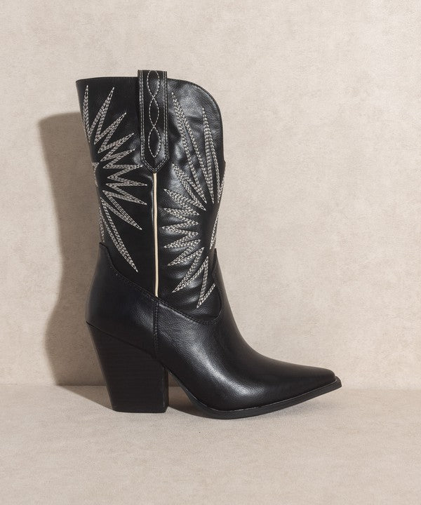 Black Starburst Embroidery Boots