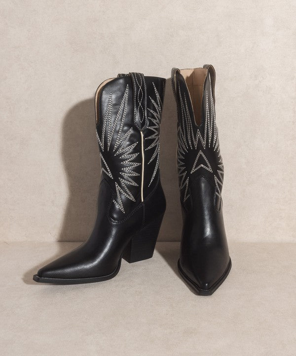 Black Starburst Embroidery Boots