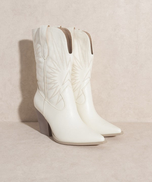White Starburst Embroidery Boots