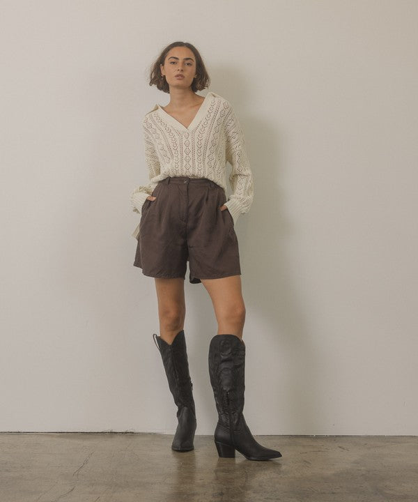 Black Pointed Toe Embroidered Tall Boot
