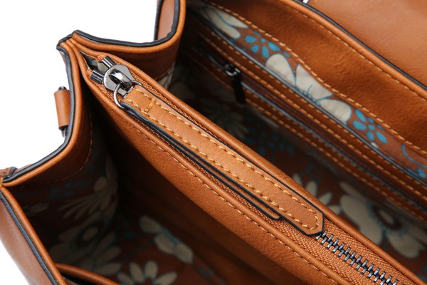 Tan Women Crossbody Tote bag Small Triple Compartments