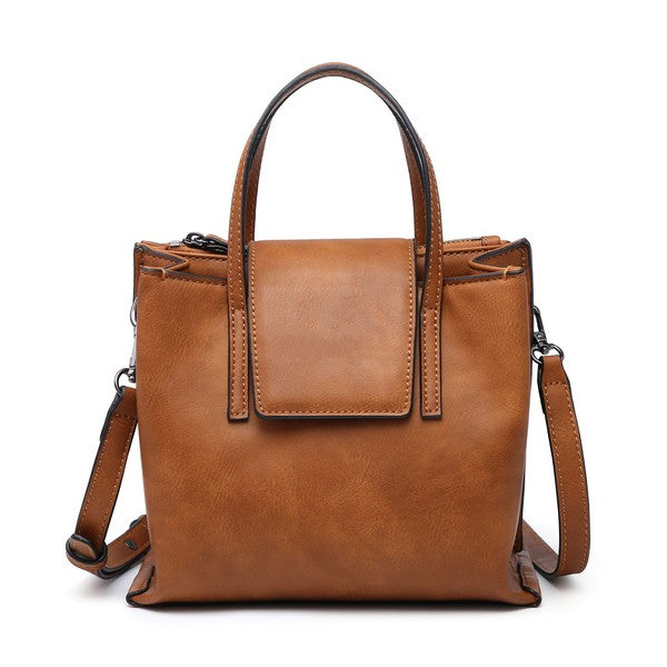 Tan Women Crossbody Tote bag Small Triple Compartments