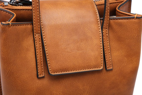 Tan Women Crossbody Tote bag Small Triple Compartments
